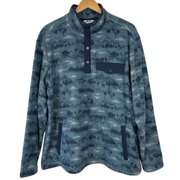Duluth Pullover Mens XL Blue Camo Deer Doubleback Fleece Button Mock Outdoor - Picture 1 of 10